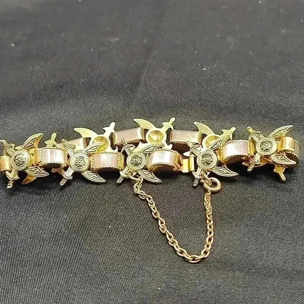 Spanish 7" Crossed swords mother of pearl gold tone Bracelet